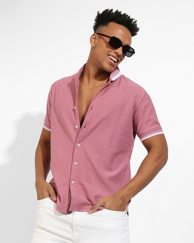 Shop Men's Pink Textured Shirt-Front