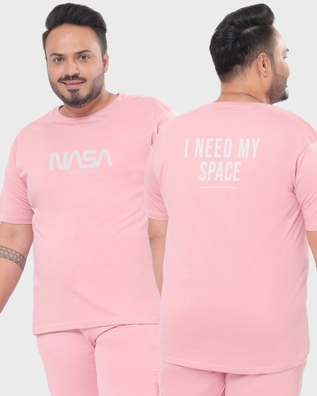 Shop Men's Pink Spaced NASA Typography Plus Size T-shirt-Front