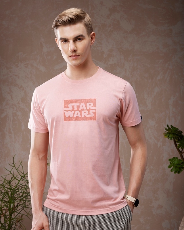 Shop Men's Pink Star Wars Typography T-shirt-Front
