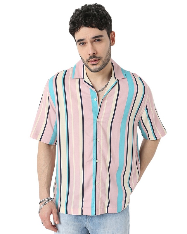 Shop Men's Pink Striped Relaxed Fit Shirt-Front