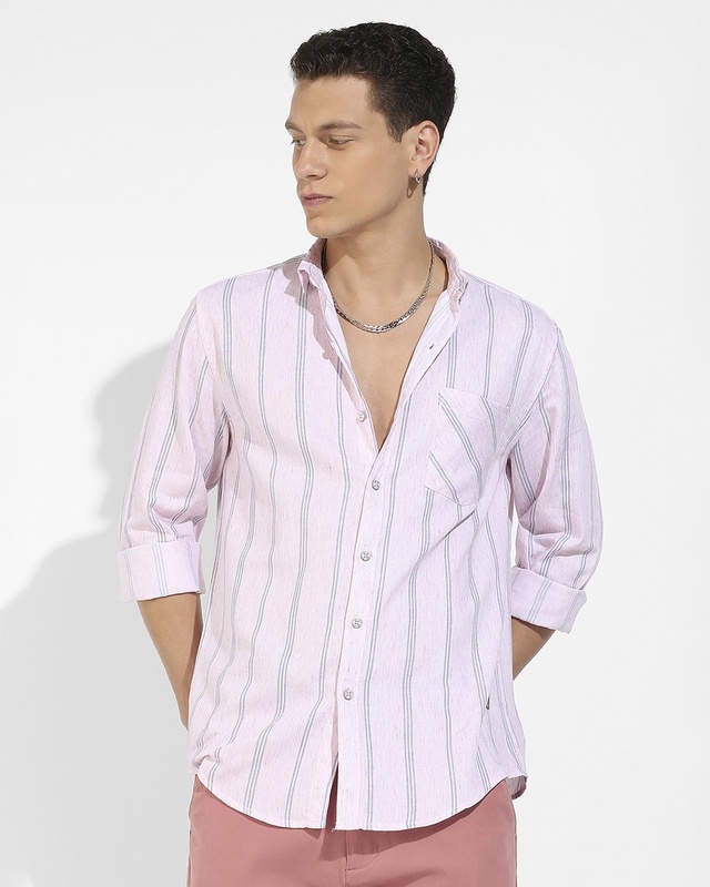 Shop Men's Pink Striped Shirt-Front