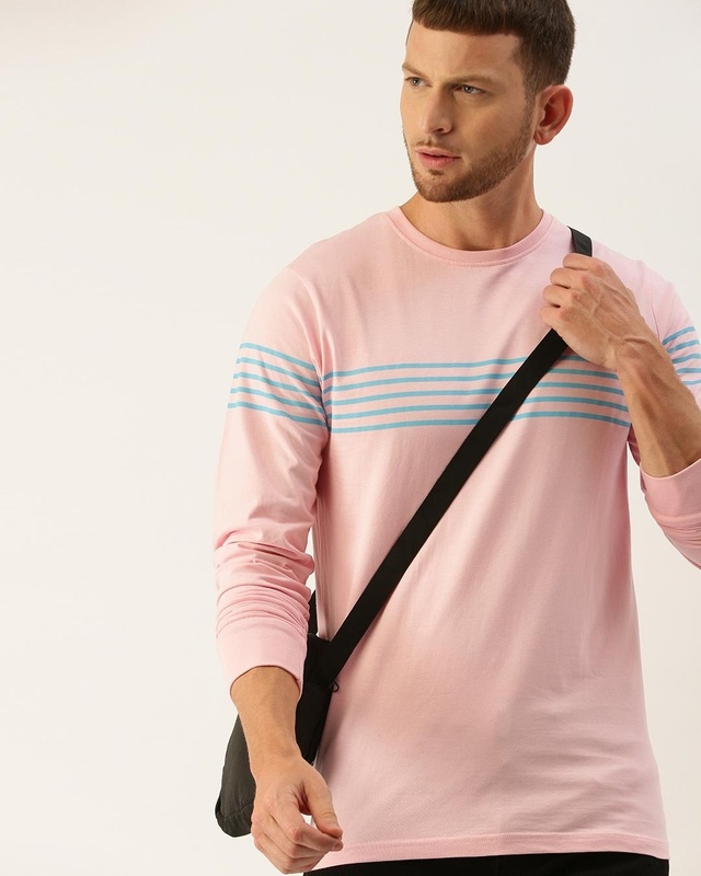 Shop Men's Pink Striped T-shirt-Front