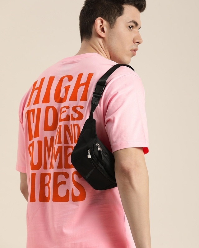 Shop Men's Pink Summer Vibes Typography Oversized T-shirt-Front