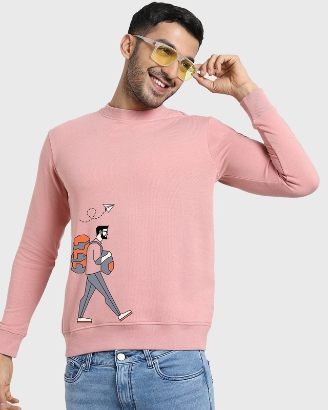 Shop Men's Pink The Traveller Graphic Printed Sweatshirt-Front