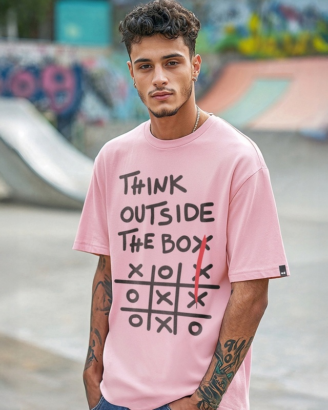 Shop Men's Pink Think Outside Typography Oversized T-shirt-Front