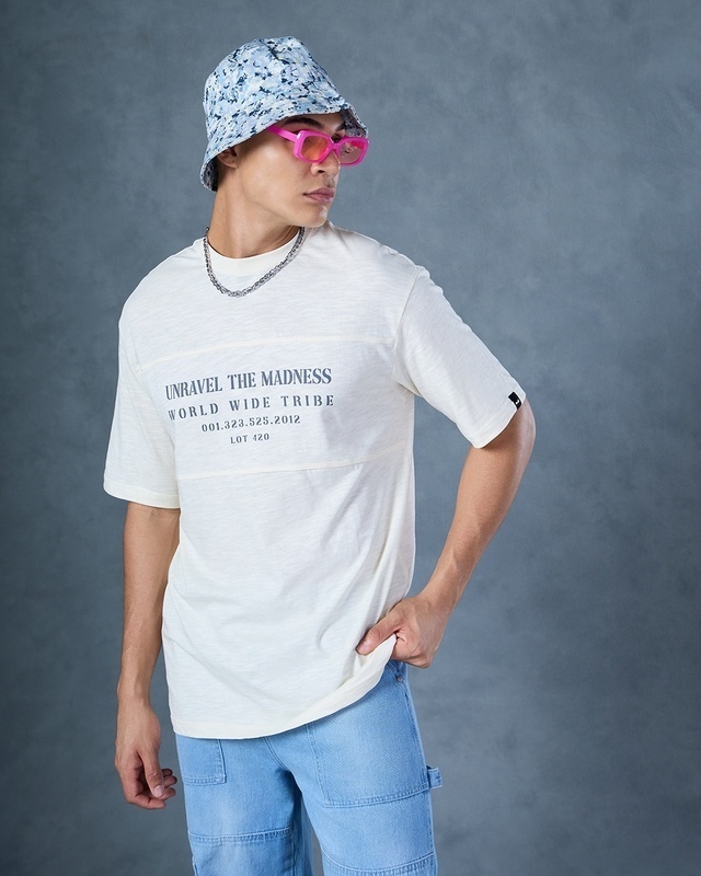 Shop Men's Gradenia Unravel the Madness Typography Oversized T-shirt-Front
