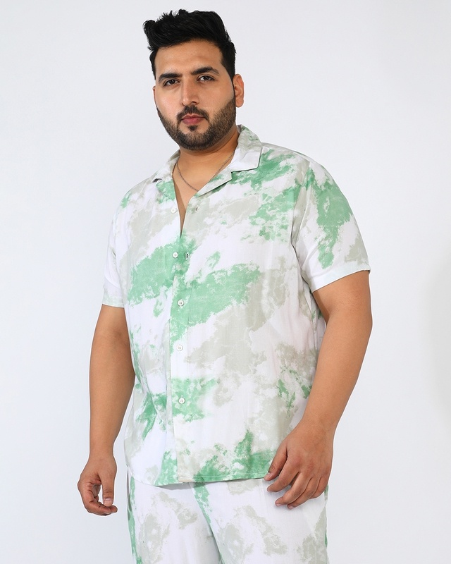 Men's Pistachio Green & White Tie & Dye Oversized Plus Size Co-ordinates