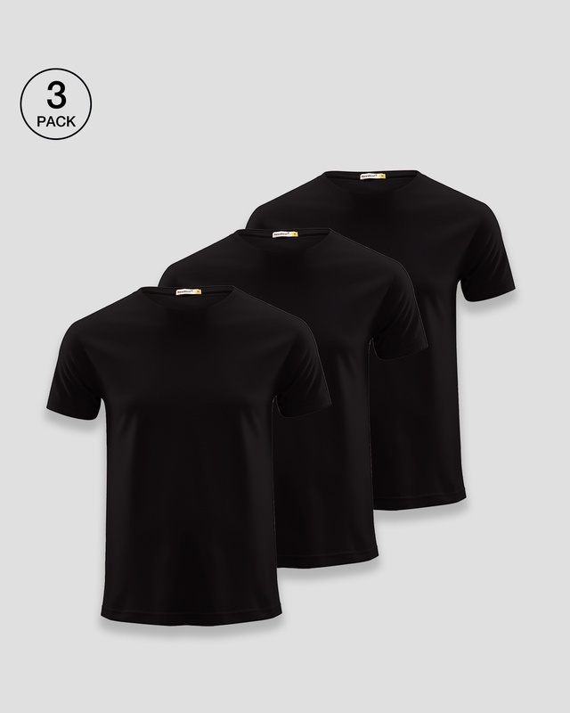 Shop Men's Black T-shirt Pack of 3-Front