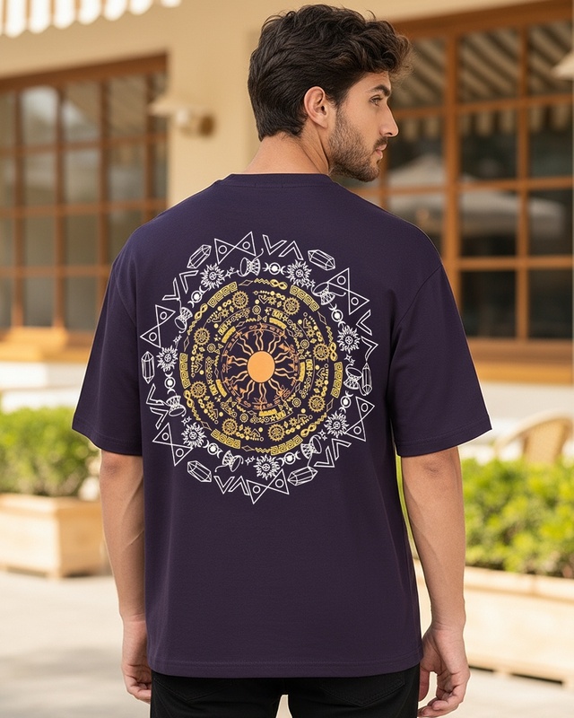 Men's Plum Purple Creation And Existence Graphic Printed Oversized T-shirt-Front Bewakoof Shop Men's Plum Purple Creation And Existence Graphic Printed Oversized T-shirt-Front