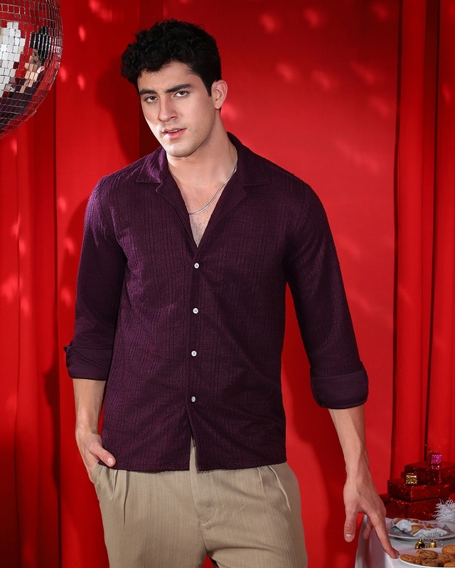 Men's Plum Purple Textured Shirt
