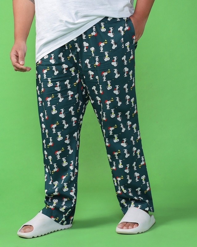 Shop Men's Green All Over Printed Plus Size Pyjamas-Front