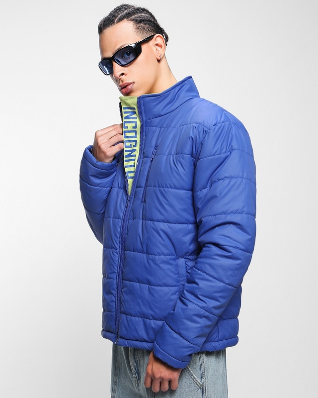 Shop Men's Lapis Blue Oversized Plus Size Puffer Jacket-Front