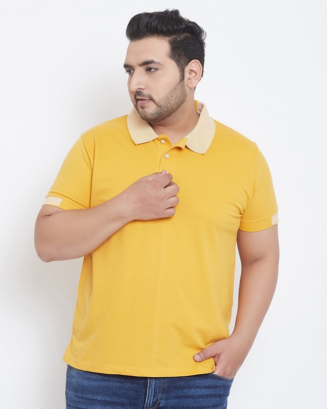 Shop Men's Plus Size Stylish Polo Neck Solid Casual T-Shirt-Front