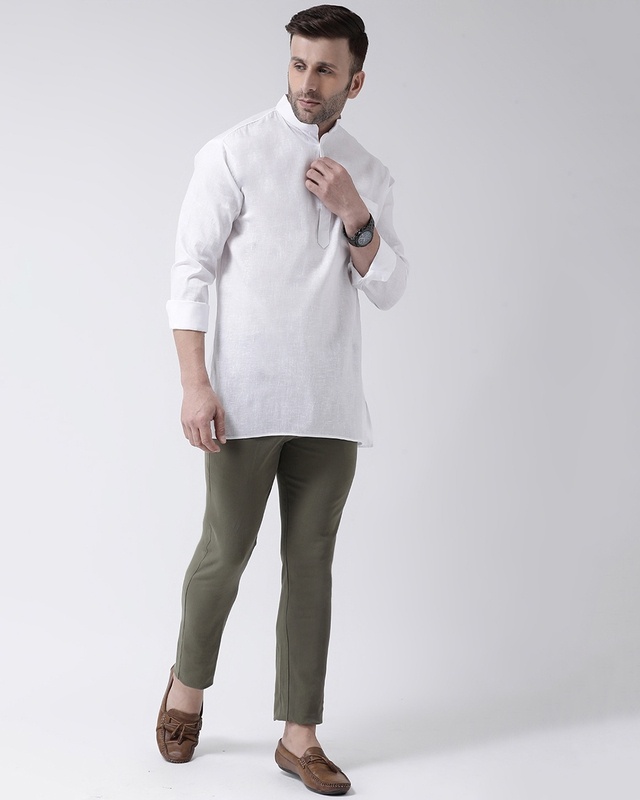 Shop Men's Pure Cotton Solid Short Kurta In Full Sleeve-Front