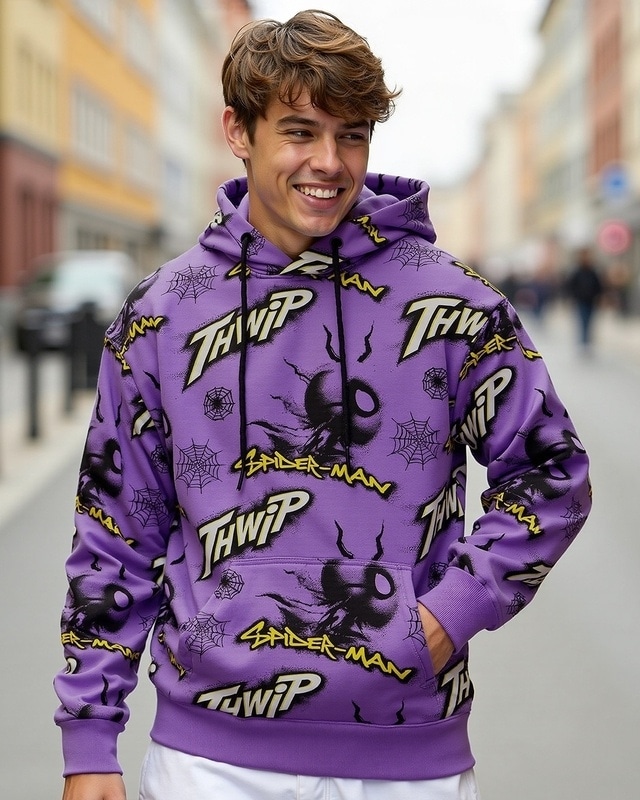 Shop Men's Purple All Over Printed Oversized Hoodies-Front