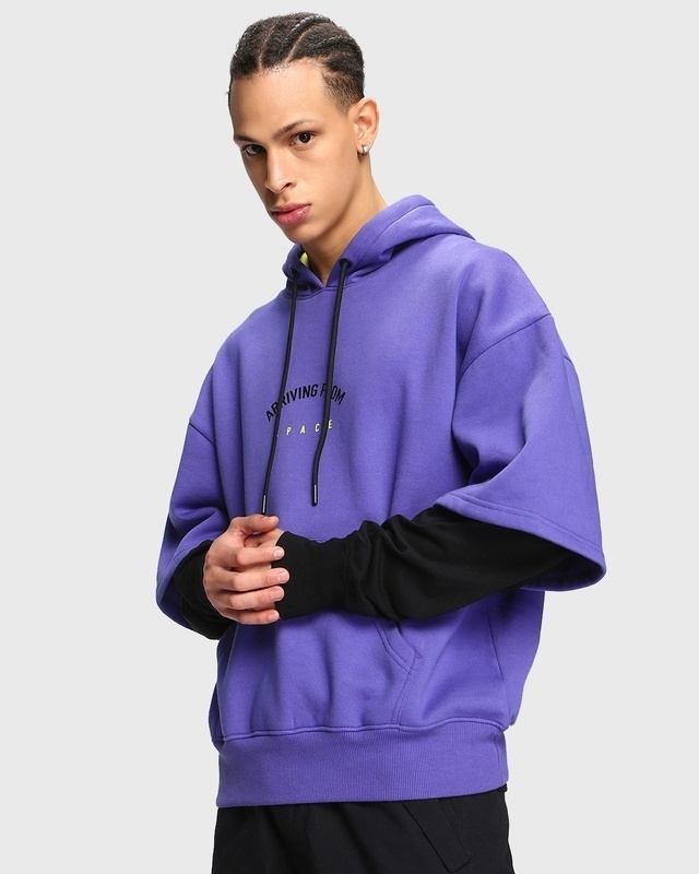 Shop Men's Purple Arriving From space Typography Oversized Hoodie-Front