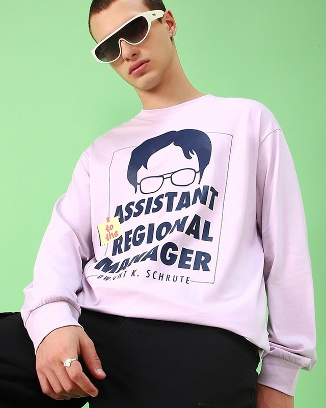 Men's Purple Assistant To The Regional Manager Graphic Printed Oversized T-shirt