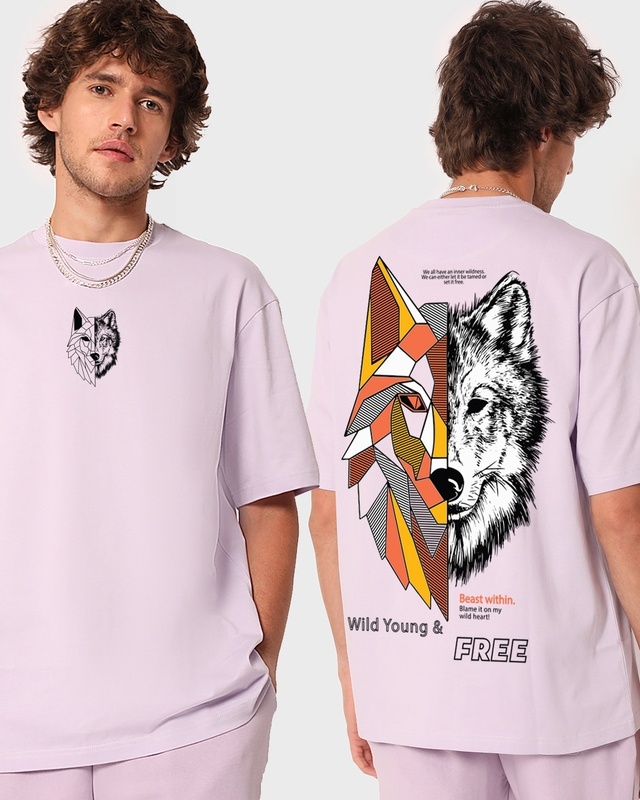 Shop Men's Purple Beast Within Graphic Printed Oversized T-shirt-Front