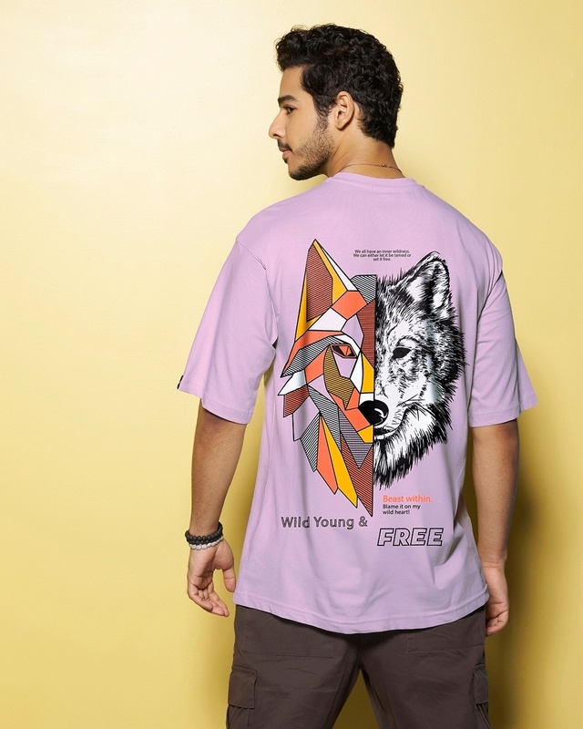 Shop Men's Purple Beast Within Graphic Printed Oversized T-shirt-Front