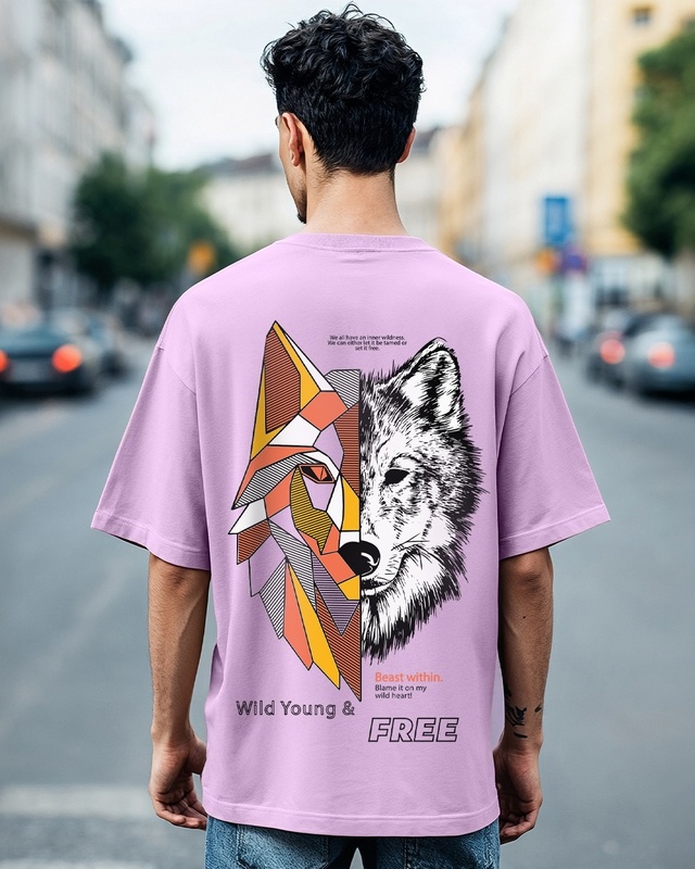 Shop Men's Purple Beast Within Graphic Printed Oversized T-shirt-Front