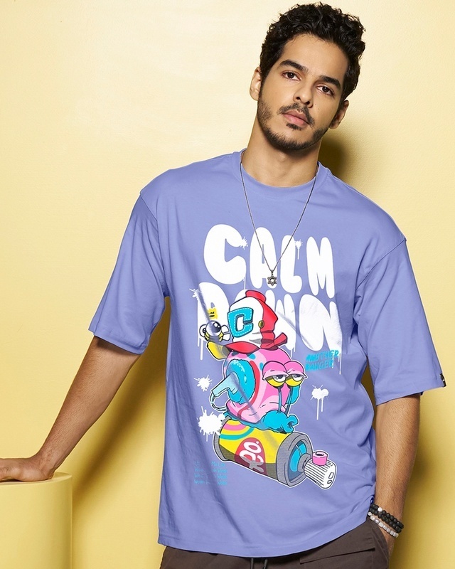 Shop Men's Purple Calm Down Graphic Printed Oversized T-shirt-Front