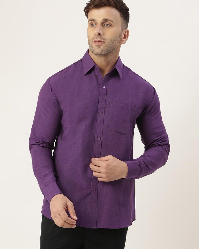Shop Men's Purple Cotton Shirt-Front