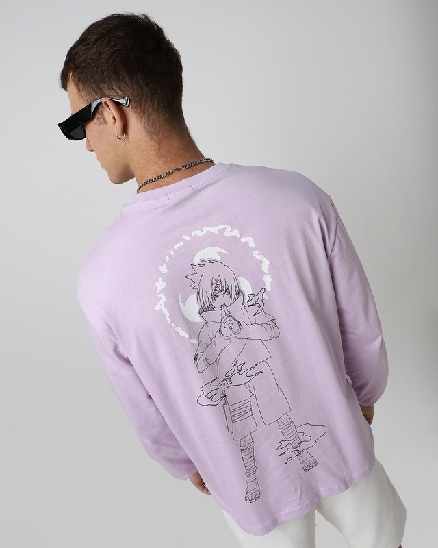 Shop Men's Purple Cursed Sasuke Graphic Printed Oversized T-shirt-Front