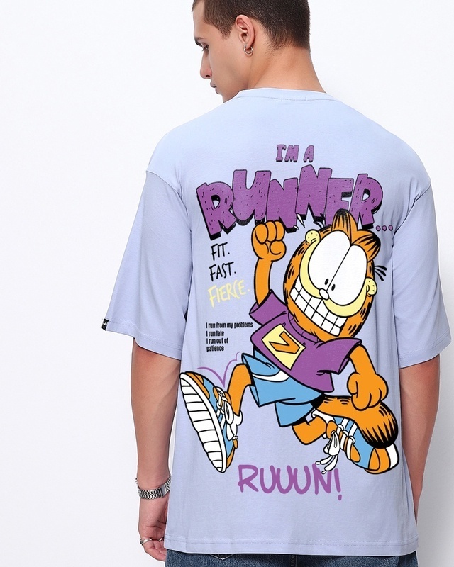 Shop Men's Baby Lavender Da Runner Graphic Printed Oversized T-shirt-Front