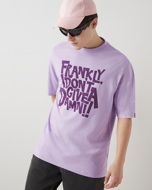 Shop Men's Purple Don't Give Damn Typography Oversized T-shirt-Front