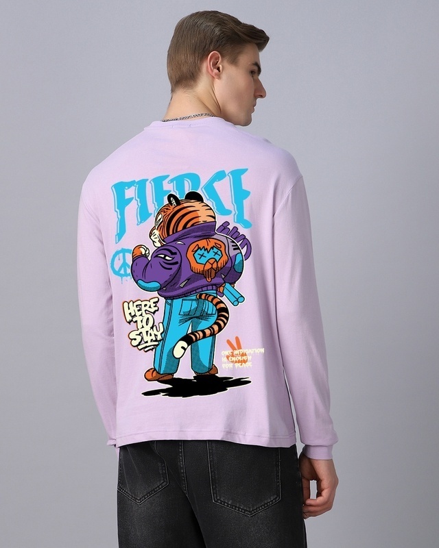 Shop Men's Purple Fierce Graphic Printed Oversized T-shirt-Front