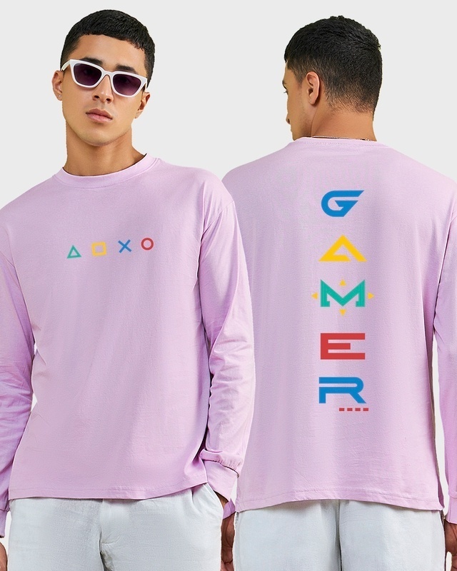 Shop Men's Purple Gamer Respawn Typography Oversized T-shirt-Front