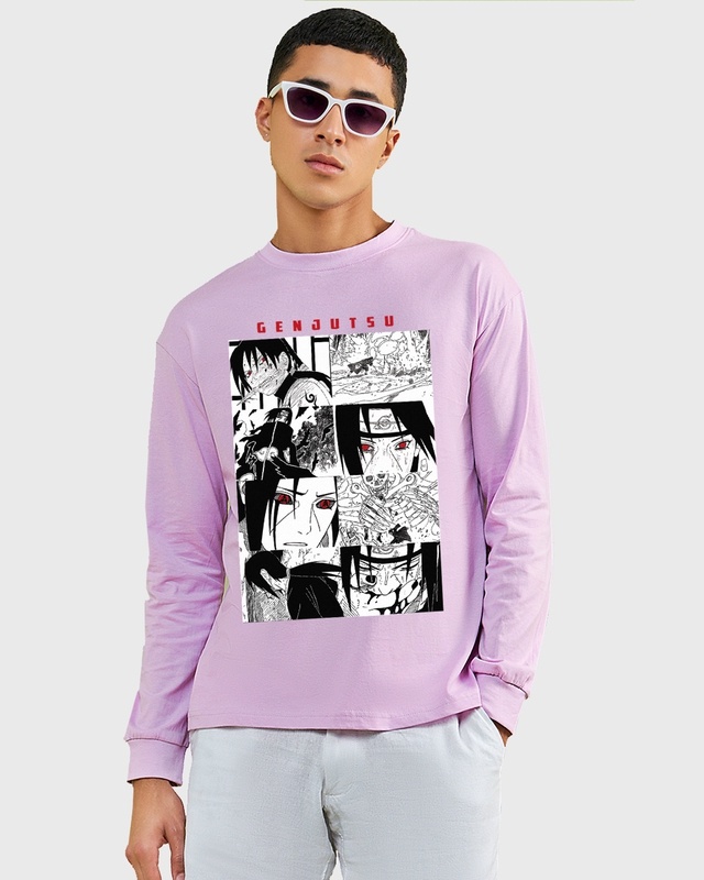 Shop Men's Purple Genjutsu Graphic Printed Oversized T-shirt-Front