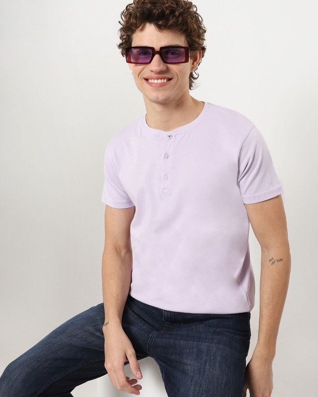 Shop Men's Purple Henley T-shirt-Front