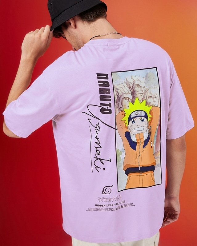 Shop Men's Purple Hidden Leaf Naruto Graphic Printed Oversized T-shirt-Front