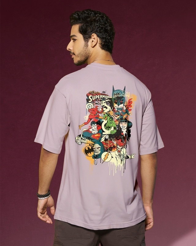 Shop Men's Purple Justice League Society Graphic Printed Oversized T-shirt-Front