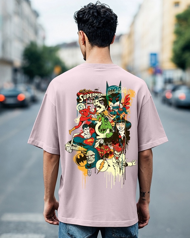 Shop Men's Purple Justice League Society Graphic Printed Oversized T-shirt-Front
