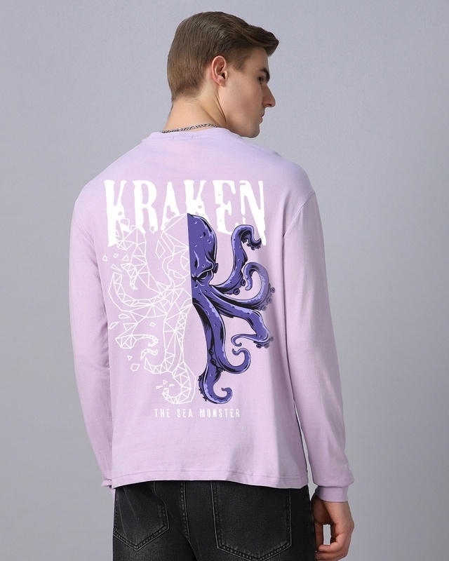 Shop Men's Purple Kraken Graphic Printed Oversized T-shirt-Front