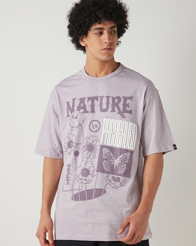 Shop Men's Purple Nature is preserved Graphic Printed Oversized T-shirt-Front