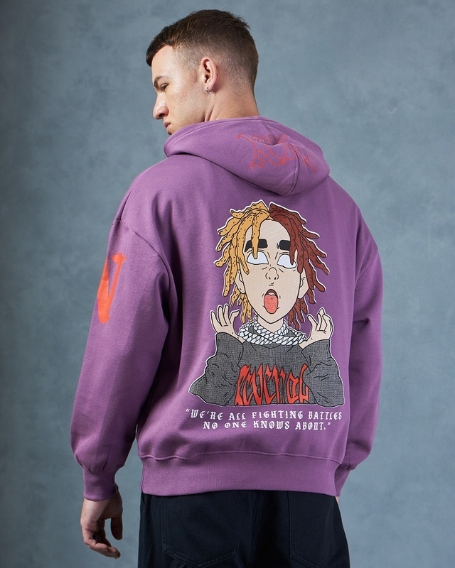 Shop Men's Purple Numb the Pain Graphic Printed Oversized Hoodies-Front