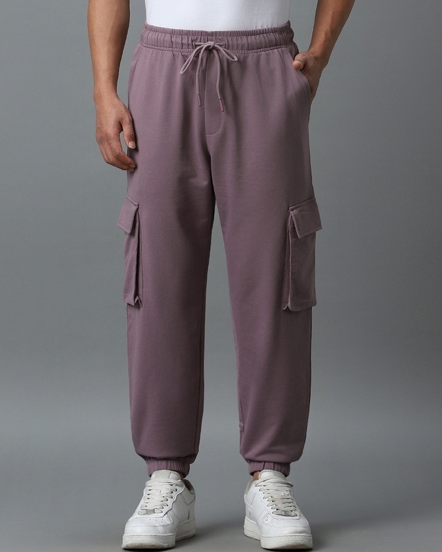 Shop Men's Purple Oversized Cargo Joggers-Front