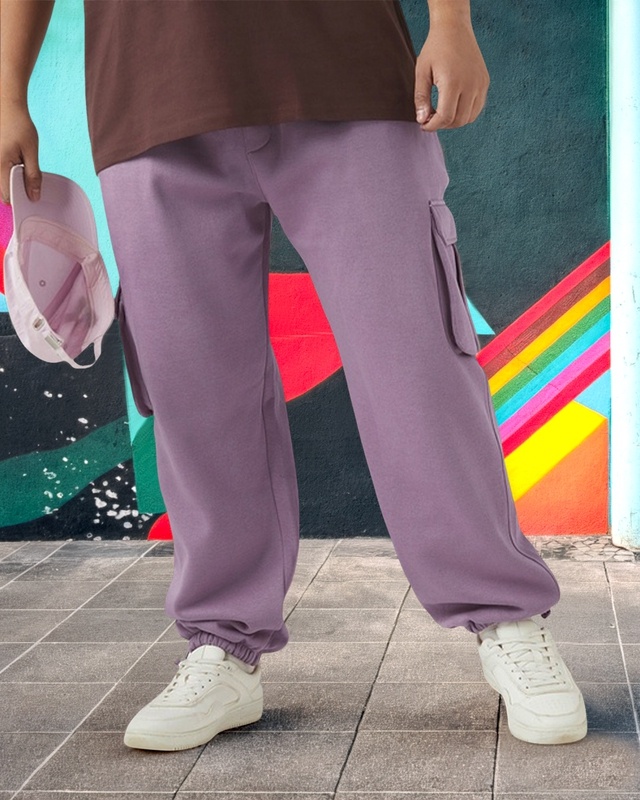 Shop Men's Purple Oversized Plus Size Brushed Cargo Joggers-Front