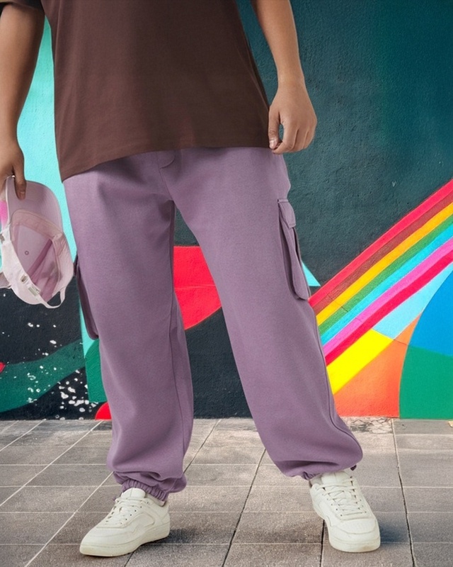 Shop Men's Purple Oversized Plus Size Brushed Cargo Joggers-Front