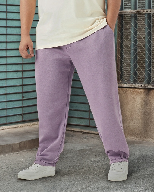 Shop Men's Purple Oversized Plus Size Brushed Joggers-Front