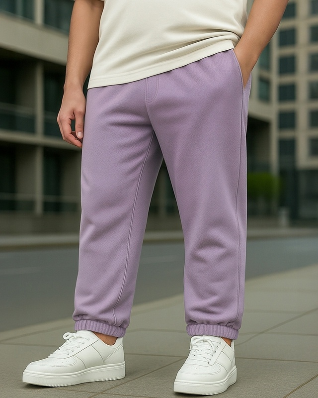 Shop Men's Purple Oversized Plus Size Brushed Fleece Warm Joggers-Front