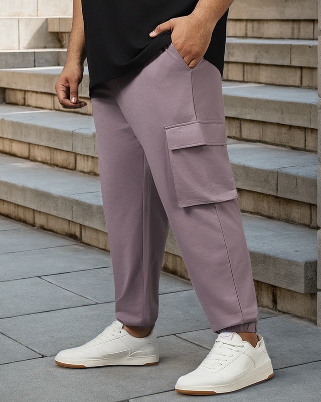 Shop Men's Purple Oversized Plus Size Cargo Joggers-Front
