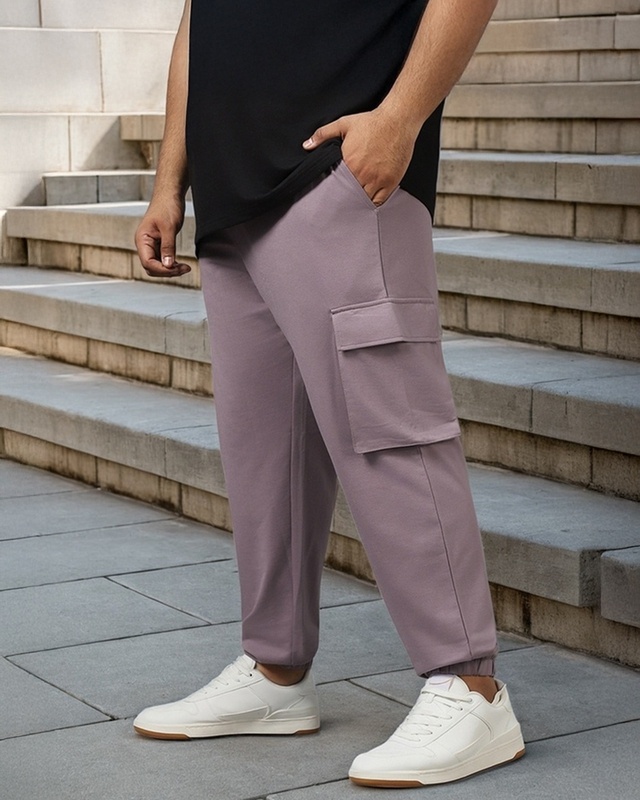 Shop Men's Purple Oversized Plus Size Cargo Joggers-Front
