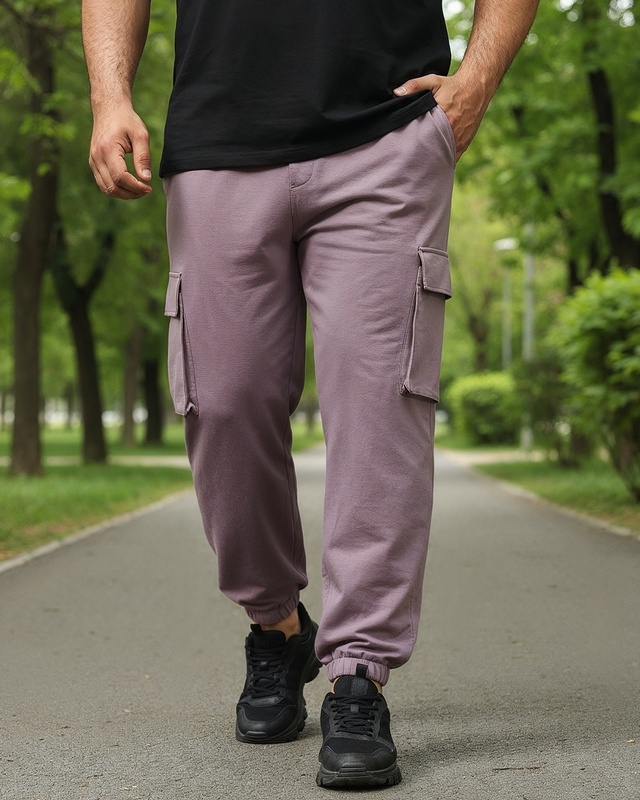 Shop Men's Purple Oversized Plus Size Cargo Joggers-Front