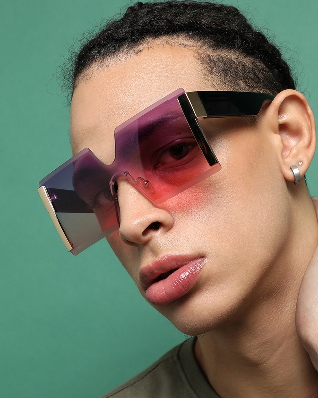 Shop Men's Purple & Pink Oversized Polarised Lens Gradient Sunglasses-Front