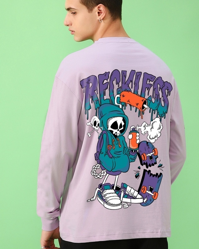 Shop Men's Purple Reckless Graphic Printed Oversized T-shirt-Front
