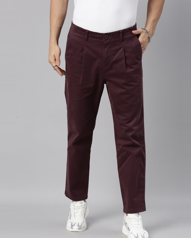 Shop Men's Purple Relaxed Fit Trousers-Front